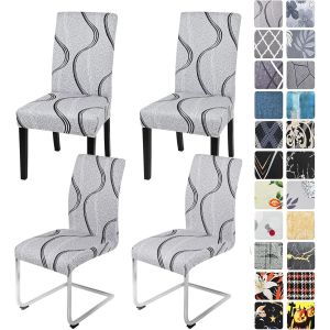 TRAHOO-Lot de 4 et 6 housses de chaise extensibles - Grises - Housses &eacute;lastiques amovibles et lavables - Pour salle &agrave; manger, restaurant, h&ocirc;tel, banquet, mariage (ondulation grise, 4 pi&egrave;ces) - Neuf