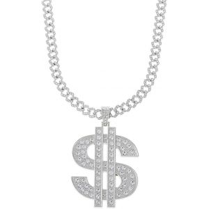 Kal-Hommes Hip Hop O-Cha&icirc;ne Collier Avec Pendentif Dollar Rhinestones Retro Streetwear Bijoux Pour Hommes Gar&ccedil;ons Dames, Accessoires De F&ecirc;te Punk En Or/Argent, 51-60cm - Neuf