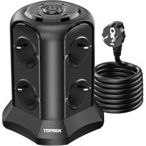 Multiprise avec Interrupteur, 8 Prises Multiprise Electrique avec 2 USB A & 2 USB C(USB C1 20W PD3.0 Charge Rapide), 4000W/16A, Parafoudre et 2M C&acirc;ble la Maison et au Bureau (Noir) - Neuf