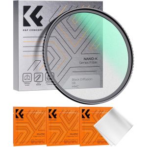 43mm Filtre Black Diffusion 1/8 et 3 Chiffons de Nettoyage Emballés sous Vide Black-Mist Filtre Effet Cinématique pour Objectif Appareil Photo Numérique (K-Série) - Neuf