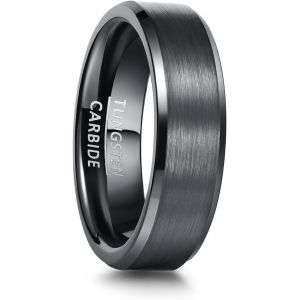 Kal-Bague En Tungst&egrave;ne Unisexe Noir/Bleu Argent&eacute;, 4 Mm/6 Mm/8 Mm De Large, Design En M&eacute;tal Bross&eacute;, Bords Obliques, Bijoux Pour Homme/Femme Dans Diff&eacute;rentes Tailles - Neuf