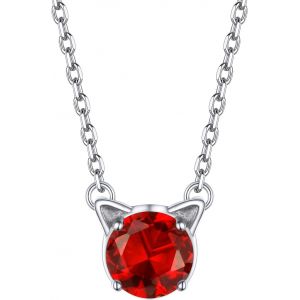 Collier Femme Pierre De Naissance Argent 925,Pendentif Fille T&ecirc;te De Chat Mignon En Zircon Cubique - Neuf