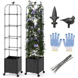 Support De Plante 40 X 40 X 211 Cm 2-En-1 Avec Syst&egrave;me D'auto-Arrosage Et Treillis R&eacute;glable En Pp Noir Helloshop26 20_0013683 - Neuf