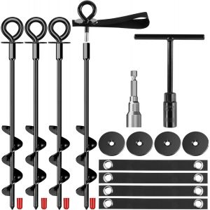 Eryi-Lot De 4 Ancrages De Sol Pour Trampoline, 36cm Piquet Ancrage À Visser Avec Forets Et Sangles Pour Tente De Camping, Trampoline, Auvents, Abris De Voiture, Hangars, Balançoires, Vents Forts, Noi - Neuf