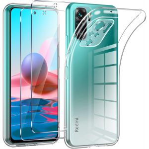 Kal-Coque Pour Xiaomi Redmi Note 10/ Note 10s Avec 2 Pièces Protection Écran En Verre Trempé,Transparente Silicone En Gel Tpu Souple Pour Redmi Note 10 4g Couqe,Antichoc Anti-Jaune Etui Bumper - Neuf