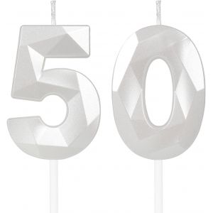 Sansh-Blanc Bougies D'anniversaire En Forme De Chiffre 50, 3d Bougies Blanc Décoration De Gâteau,Décoration De Gâteau Pour Fête D'anniversaire, Mariage,Bougie D'anniversaire Pour Gâteau - Neuf