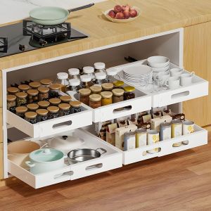 Chenquansarl-Tiroir Coulissant Extensible 30-47cm ¿ Coulisse Tiroir Cuisine Sans Perçage, Organisateur De Rangement Placard Avec Rails & Kit Vis, Tiroir Coulissant Pour Meuble Cuisine, Dressing, Blan - Neuf