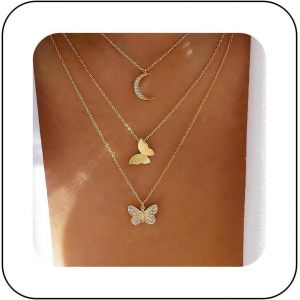 Kal-Collier Boho Papillon Lune Choker Collier Pendentif Papillon Pave Cz Collier Papillon Strass Doré Collier Chaine Multi Couches Bijoux Pour Femmes - Neuf
