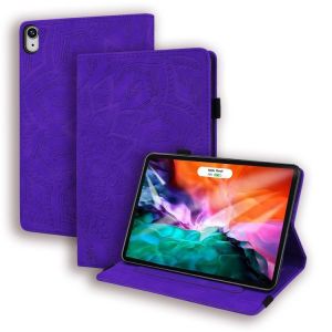 Étui En Cuir Embossé À Motif Veau Pour Ipad Mini 2024 / Mini 6 Avec Support, Emplacements Pour Cartes, Emplacement Pour Stylo Et Bande Élastique - Violet - Neuf
