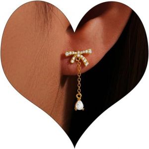 Kalhx-Boucles D'oreilles Noeud Pendantes Boucles D'oreilles Argent 925 Pour Femme Fille Hypoallergénique Or Noeud Boucles D'oreilles Femme Pendantes Longues Boucles D'oreilles - Neuf