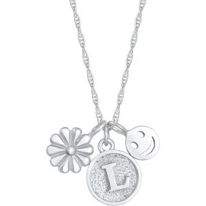Collier Pour Femme Avec Pendentif En Forme D'&eacute;moji Et Lettre L En Argent Sterling 925 - Neuf