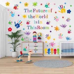 Empreinte De Main Citations Enfants Stickers Muraux Chambre D'enfant D&eacute;cor Et Amovible Alphabetical Art Collier Arc En Ciel Cercle - Neuf