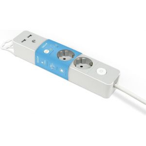 Design Multiprise 3 Prises et 2 Ports USB avec Interrupteur, c&acirc;ble 1,4 m, Prise Plate, Protection Enfant Gris - Neuf