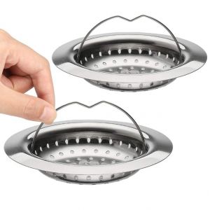 Crépine d'évier de cuisine en acier inoxydable 9 cm avec poignée, 2 pièces - Neuf