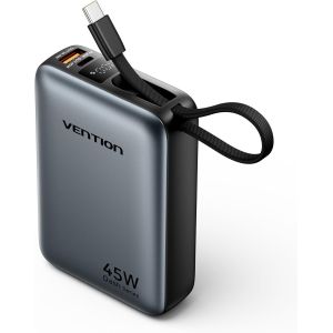 JGD-VENTION Mini Power Bank 45 W 20 000 mAh avec c&acirc;ble USB-C int&eacute;gr&eacute;, Chargeur Rapide PD/PPS, Batterie Externe de t&eacute;l&eacute;phone Portable avec &eacute;cran LED pour iPhone 16/15/14, Galaxy S25/S24, iPad, Ordinat - Neuf