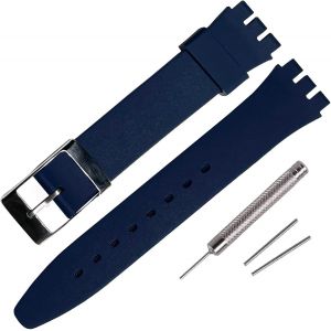 Kal-Bracelet De Montre En Silicone Elastique Avec Boucle En Acier Inoxydable Argent&eacute; Pour Montre Swatch (20 Mm, Bleu Violet) - Neuf