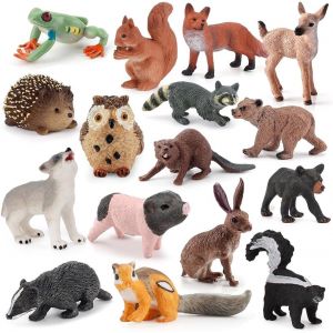 SANSH-Lot de 16 figurines d'animaux de la forêt - Jouet miniature - Hibou, hérisson, renard, écureuil, ours, singes pour gâteau sur le thème de la forêt - Neuf