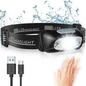 Lampe Frontale Led Puissante Avec Capteur Mouvement, Ipx6 Étanche, 4 Modes D'eclairage, Rechargeable Usb Frontale Professionnel, Lampe Frontale Accessoire Pour Pêche, Camping, Course, Cyclisme - Neuf
