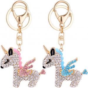 Kal-2 Pi&egrave;ces Porte-Cl&eacute;s Cheval Arc-En-Ciel, Porte-Cl&eacute;s Strass Paillet&eacute;s, Porte-Cl&eacute;s Animal De Conte De F&eacute;es, Porte-Cl&eacute;s Cadeau Cr&eacute;atif, Accessoires Cl&eacute;s, Breloque De Sac Pour Filles - Neuf