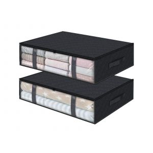 Lot de 2 bacs de rangement pliables &agrave; glisser sous le lit avec poign&eacute;es renforc&eacute;es - Neuf