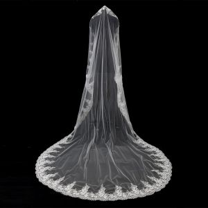 Voile de mariee long et luxueux en dentelle, une couche, elegant (HZO192) - Neuf