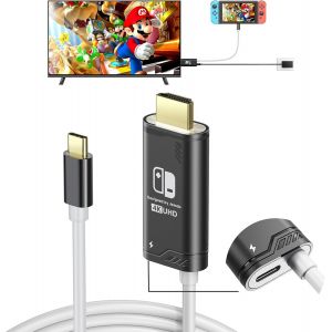 Eryi-Câble Usb Type C Vers Hdmi Pour Nintendo Switch/Oled Only,Câble 3 En 1 Haute Vitesse 4k Usb-C Vers Hdmi, Prise En Charge Tv/Steam Deck/Ordinateur Portable/Pc, 2m Noir Et Blanc - Neuf
