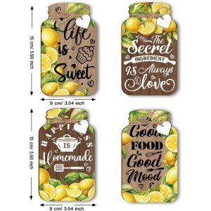 D&eacute;coration Murale De Cuisine En Pot 4pcs Panneau D&eacute;coratif En Bois De Citron Panneau De Cuisine &Agrave; Suspendre Panneau De Ferme Avec Corde Pour La Maison Le Bar Le Caf&eacute; Le Porche 15x9cm - Neuf