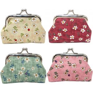 4 Packs Pièce Poche Canvas Double Porte-Monnaie Rose Motif Fermoir Fermoir Portefeuille Cadeau Femmes Porte-Monnaie Rétro Sac À Main Embrayage Pochette Rond En Toile Coin Purse Titulaire Fleur - Neuf