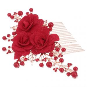 Accessoires De Coiffure De Mari¿¿E : Pince ¿¿ Cheveux Et Peigne Orn¿¿S De P¿¿Tales De Rose Rouge - Bijoux De Cheveux Pour Les Mari¿¿Es - Neuf