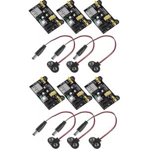 3.3V 5V MB102 Seamless Power Module for Bread Board with Clip Power Cable for Battery 9V 2.1x 5.5mm Male DC Jack for Arduino (6 Pack) - Neuf