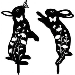 Mevronisshop-Lot De 2 Piquets De Jardin En M&eacute;tal - Statue De Silhouette De Lapin Pour Cour, Jardin, Pelouse, D&eacute;coration Ext&eacute;rieure - Neuf