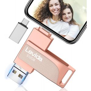 SJZG-Cle Usb Pour Phone, Cl&eacute; Usb 512 Go,Photo Stick,4 En 1 Clef Usb 3.0,Stick Pour Ios/Smartphone/Pad/Pc(M&eacute;moire Mobile,Sauvegarde Automatique Et Transfert Photos),Rose Clair - Neuf