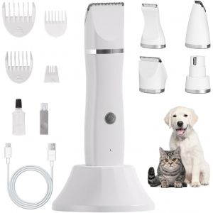 4 En 1 Tondeuse Chien Set, Silencieuse Tondeuses &Eacute;tanch&eacute;it&eacute; Ipx7 Pour Chien Eu Chat, Sans Fil Fondeuse Toilettage Pour Animaux, Tondeuse &Eacute;lectrique Pour Chiens Avec 4 T&ecirc;tes De Coupe Multifonctions - Neuf