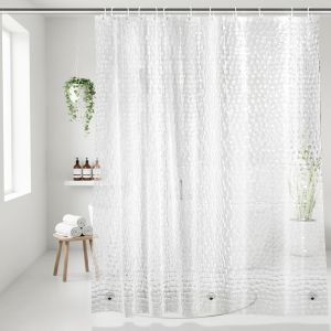 KALANKA-Rideau de Douche 180 x 200cm, 3D Semi-Transparent EVA Rideau Douche Anti Moisissure Rideau Salle De Bain Lavable Rideau Baignoire Imperm&eacute;able avec Ourlet lest&eacute; et 12 Anneau - Neuf