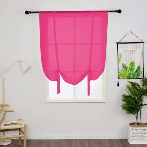1 Pièce Store Romain Translucide Tulle Rideaux Voilages Vertical Poche De Tige Pour Chambre Cuisine Salon, Rose Rouge, Largeur 80cm X Hauteur 120cm - Neuf