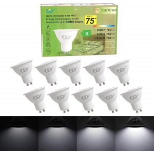 Ampoules Led Gu10 4.9w Equivalent 80w, 790lm 4000k Blanc Neutre, Angle De Lumière 120°, Ampoule Gu10 Led Efficacité Energétique, Non-Dimmable, Lot De 10 - Neuf