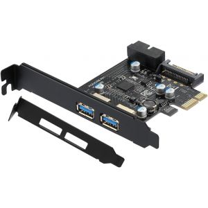 2 Port PCI-E to USB 3.0 Expansion Card with SATA 15 Pin Power Connector and USB 3.0 19 Pin Interface,Suitable for Windows XP/Vista/7/8/10/Linux/Ubuntu (2X Type A) - Neuf