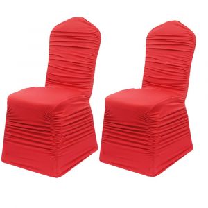 Lot de 2 housses de chaise pliss&eacute;es &eacute;lastiques pour salle &agrave; manger - Rouge - Neuf