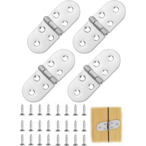 4 pi&egrave;ces Charni&egrave;res pliantes en acier inoxydable Charni&egrave;re pliante &agrave; 180 degr&eacute;s avec 24 vis, mini charni&egrave;res pour table pliante, armoire, armoire, caisses en bois, meubles - Neuf