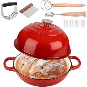 Subzonal-Marmite En Fonte &Eacute;maill&eacute;e 5,7l Ovale, Cocotte Dutch Oven 26 Cm Avec Couvercle, Poign&eacute;es Bois & Accessoires Pain, Tous Feux + Four Jusqu&iquest;&Agrave; 260&deg;C - Neuf