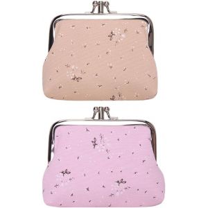 2 Packs Mini Porte Monnaie Clic-Clac Double Layer Coin Purse Femme Bourse Portefeuille Fleurs Pochette Fermoir Kiss Lock Sac (Rose) - Neuf