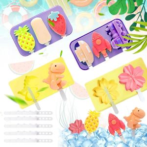 Kal-Moule À Glaçons, 4 Pièces Pour Glaçons, Moules À Glaçons, Réutilisables En Silicone, Sans Bpa, Moule À Glaces, Avec Bâton Pour Sorbets Chocolat Pudding (A) - Neuf