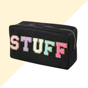 Trousse de toilette de voyage pour femme, style preppy avec lettres, trousse de maquillage avec poignées, pochette en nylon, trousse de maquillage, petite trousse de toilette zippée, organiseur - Neuf
