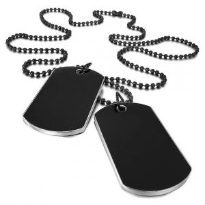 2 Pcs Alliage Pendentif Collier Pendentif Noir Armée Style Nom Double Dog Tag Plaque Biker Chaîne Collier 27 Pouces Homme - Neuf