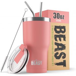Beast Mug Isotherme Cafe - 550ml I Argent&eacute; I Acier Inoxydable I , Tasses Isothermes I 2 Pailles Et Brosse Nettoyage I Thermos Caf&eacute;s De Voyage Double Paroi I Caf&eacute; Chaud Ou Glac&eacute; - Neuf