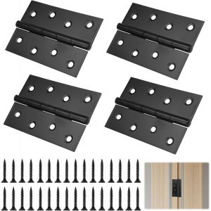 Lot de 4 Charni&egrave;res Pliables 100 mm x 70 mm en Acier Inoxydable Noir, Exterieur Charni&egrave;re Inox, Trous de Charni&egrave;re Plats Pliants, pour Meubles de Maison, Armoire, Porte, Tiroir, Bo&icirc;te en Bois - Neuf