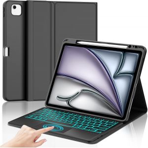 Clavier Ipad Air 13 Pouces (M2 2024/M3 2025) Avec Pavé Tactile, Rétroéclairé 7 Couleurs Azerty Français Clavier Coque, Étui Clavier Trackpad Détachable Bluetooth Pour Ipad Air 13 Pouces, Noir - Neuf