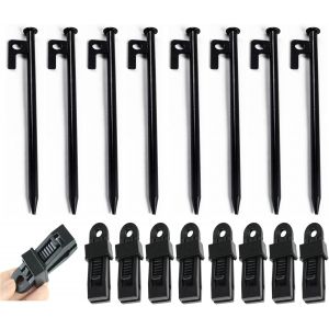 Eryi-Clous De Tente De Camping, Piquets De Tente En Acier, Pour Tente Fixe, Fixation De Jardin, 8 Pièces, Camping En Plein Air, Accessoires De Camping, 8 Clips Pour Rideaux - Neuf
