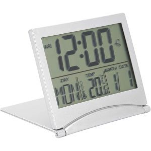 Zerodis Réveil de Voyage Numérique, Calendrier Pliable et Horloge de Température et Minuterie avec Mode Snooze, Affichage Grand Nombre, à Piles, Horloge de Bureau Compacte pour Tous Les âges (Argent) - Neuf
