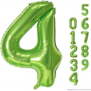 SJZG-Grands Ballons Verts En Forme De Chiffres De 101,6 Cm - Film Aluminium Mylar - Auto-Gonflant - Ballons Num&eacute;ros 0-9 - Pour Gar&ccedil;ons, Filles, Hommes Et Femmes - D&eacute;coration De F&ecirc;te D'Anniversaire - Neuf